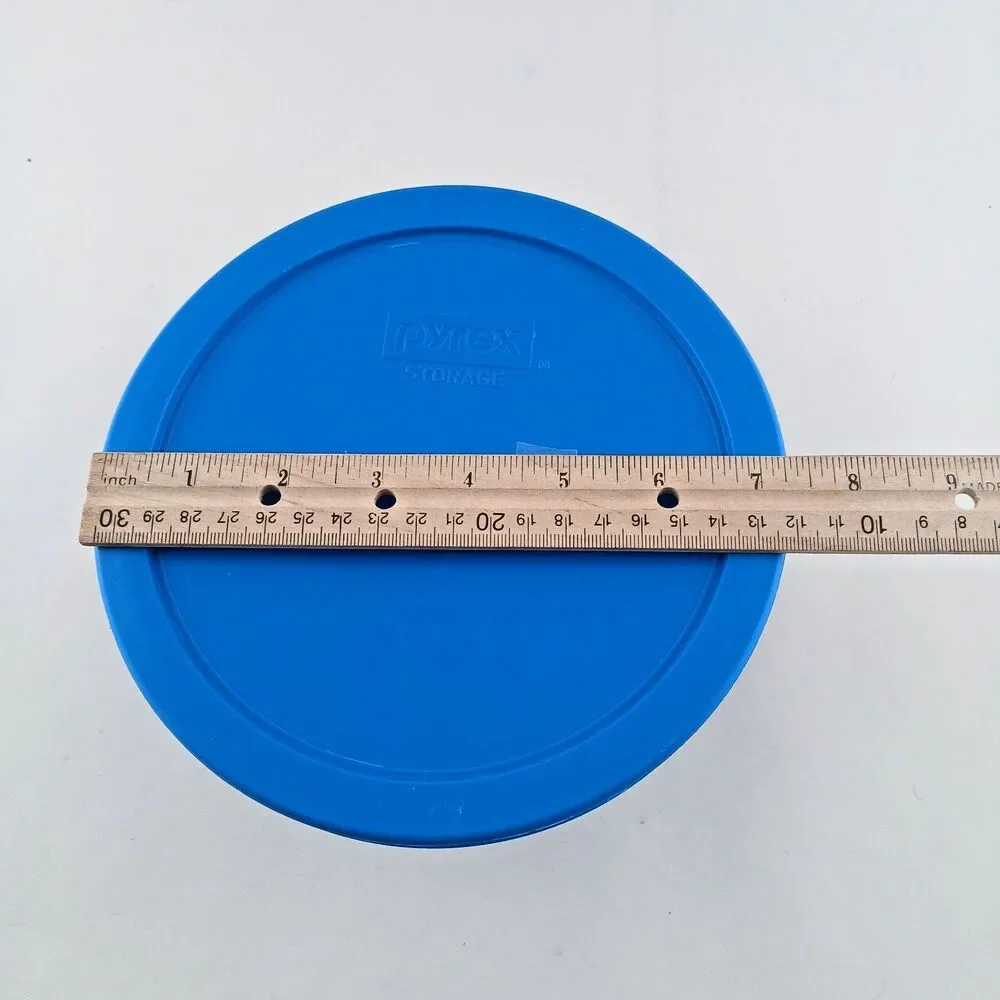 Pyrex 7203 7-Cup Round Glass Food Storage Bowl w/ 7402-PC Royal Blue Lid Cover